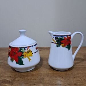 Royal Heritage Holiday Cheer Cream And Sugar Set 2 Piece Porcelain Christmas Set